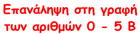 Επανάληψη στη γραφή  των αριθμών 0 - 5 Β
